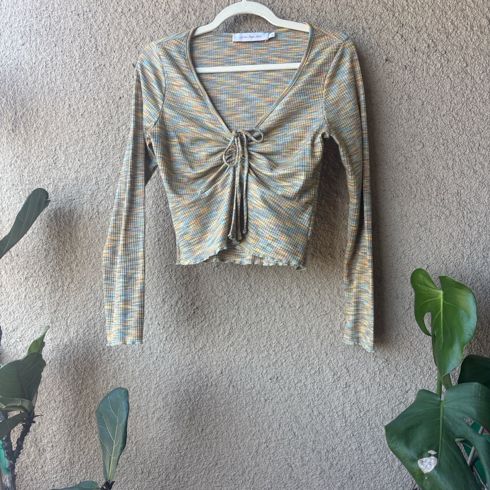 Lisa Says Gah Multicolor Tie-Front Crop Top